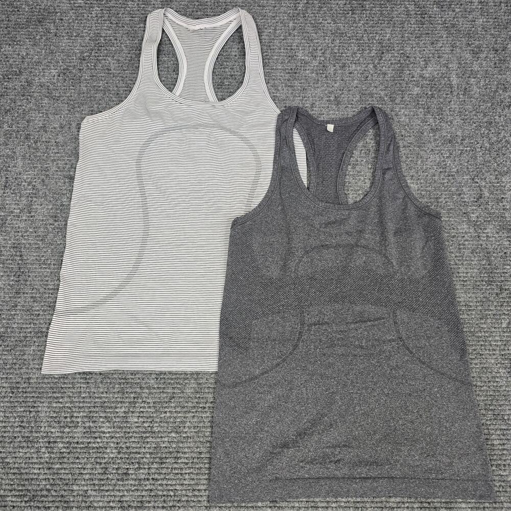 Lululemon Lot 2 Tank Tops Womens 6 No Limits Swiftly Racerback Gray Stripe